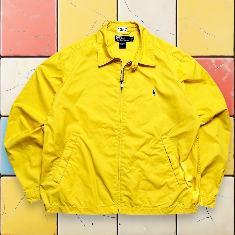 Vintage Polo Ralph Lauren Harrington Jacket 90s Mens M Yellow Pony Preppy Zip Up